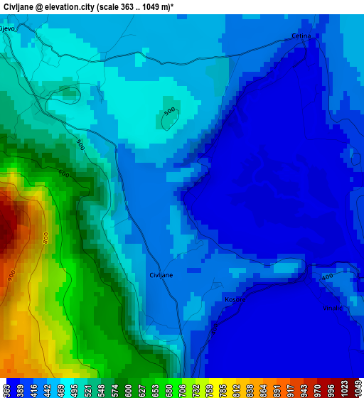 Civljane elevation map