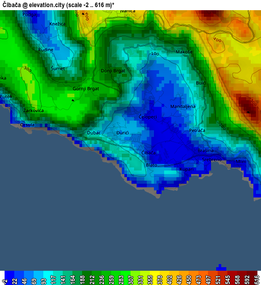 Čibača elevation map