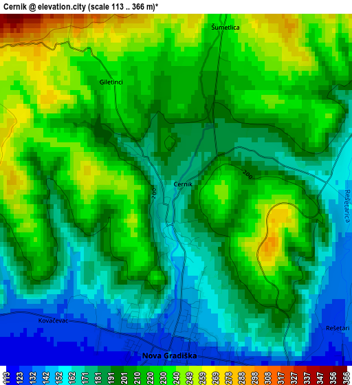 Cernik elevation map