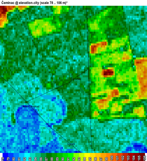 Čeminac elevation map