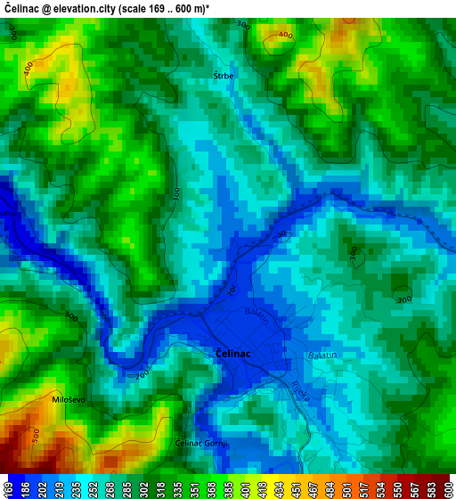 Čelinac elevation map