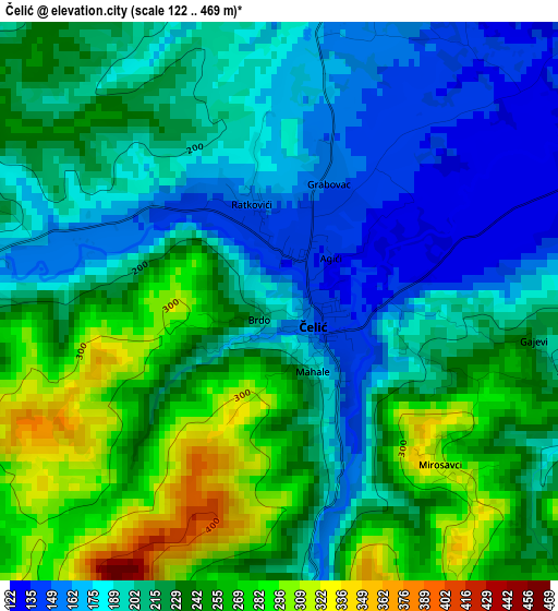 Čelić elevation map