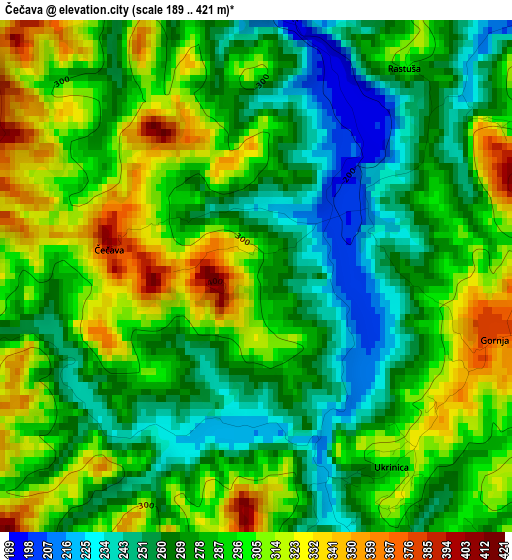 Čečava elevation map