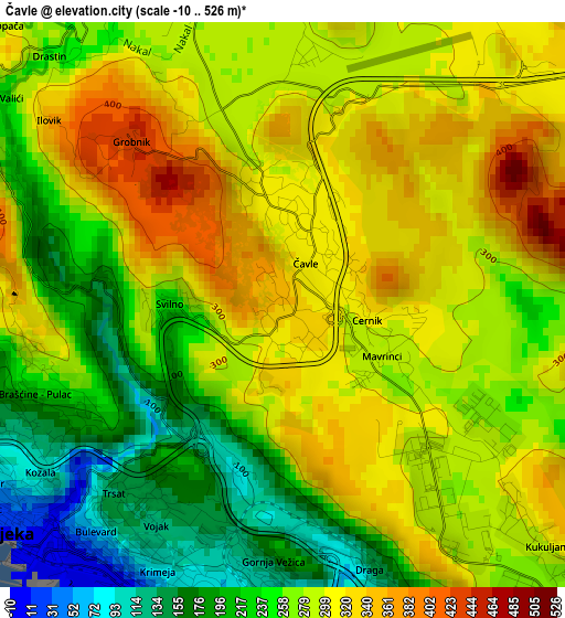 Čavle elevation map