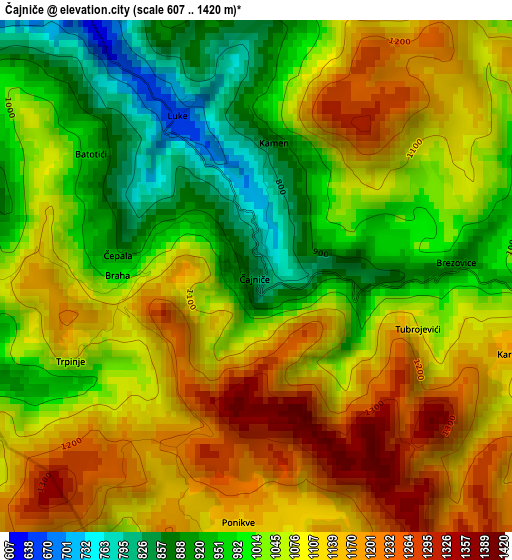 Čajniče elevation map