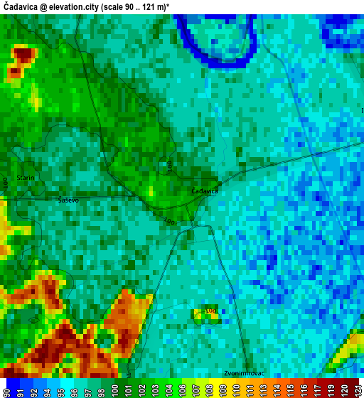 Čađavica elevation map