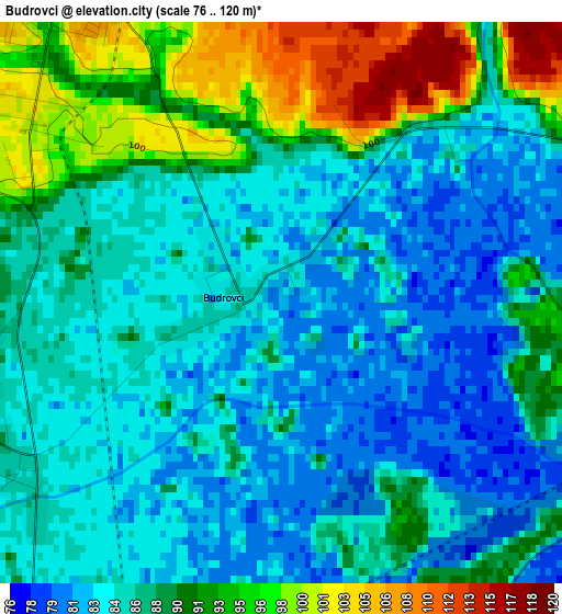 Budrovci elevation map