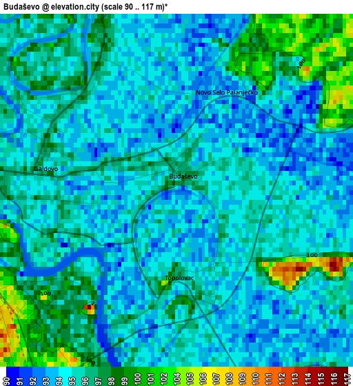 Budaševo elevation map