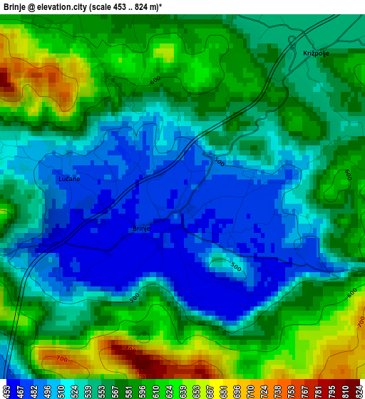 Brinje elevation map