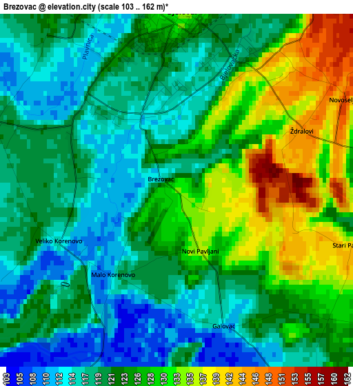 Brezovac elevation map