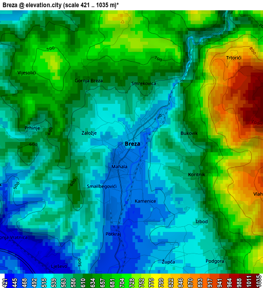 Breza elevation map