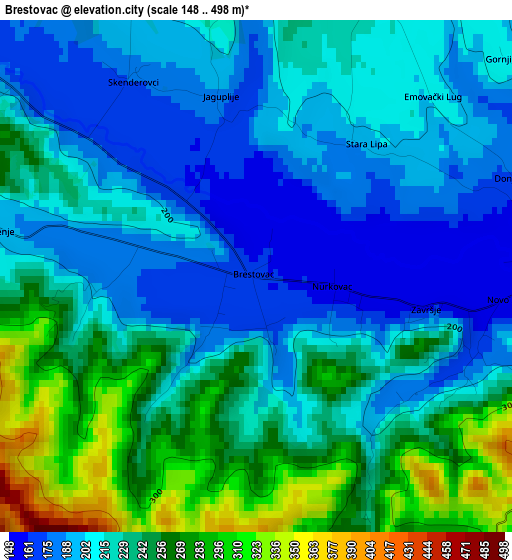 Brestovac elevation map