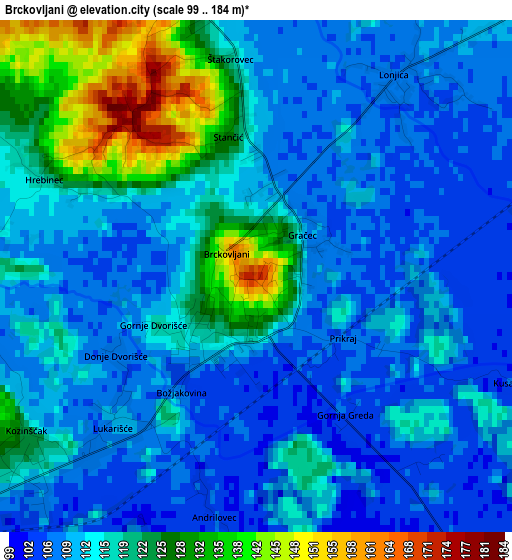 Brckovljani elevation map