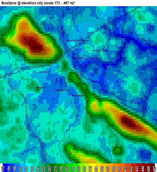 Bosiljevo elevation map