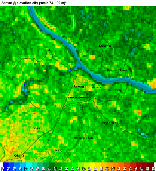 Šamac elevation map