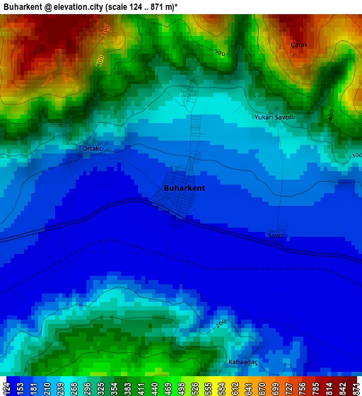 Buharkent elevation map