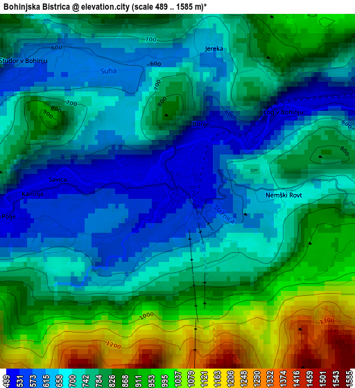 Bohinjska Bistrica elevation map