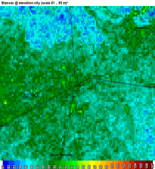 Bizovac elevation map