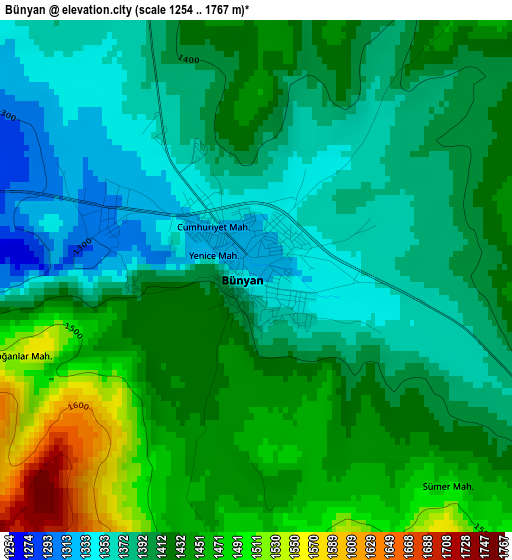 Bünyan elevation map