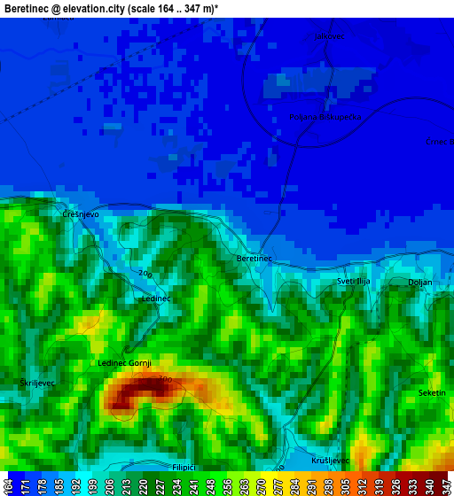 Beretinec elevation map