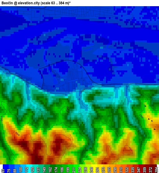 Beočin elevation map