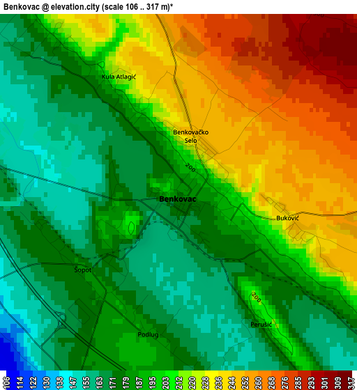 Benkovac elevation map