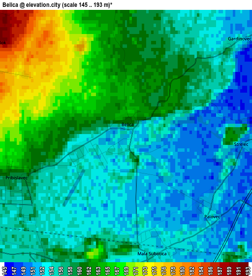 Belica elevation map