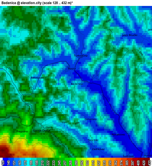 Bedenica elevation map