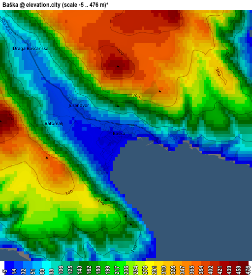 Baška elevation map