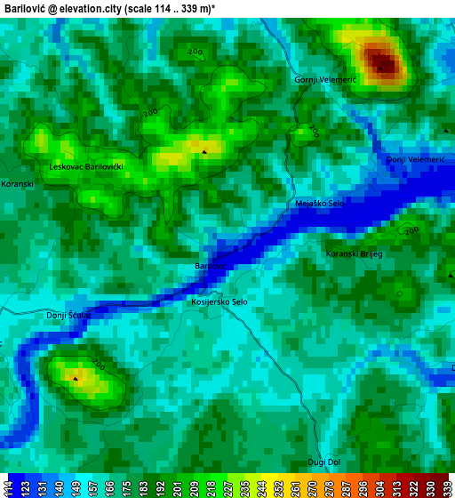 Barilović elevation map