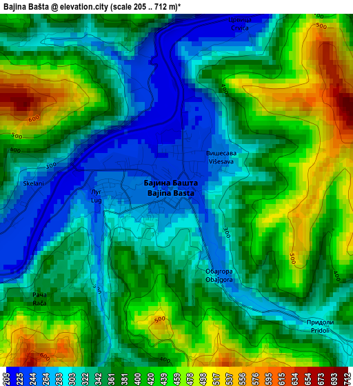 Bajina Bašta elevation map