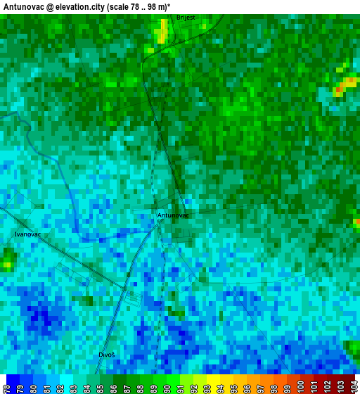 Antunovac elevation map