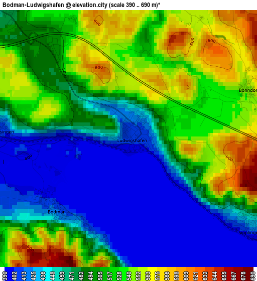 Bodman-Ludwigshafen elevation map