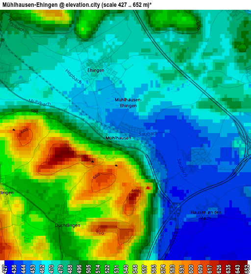 Mühlhausen-Ehingen elevation map