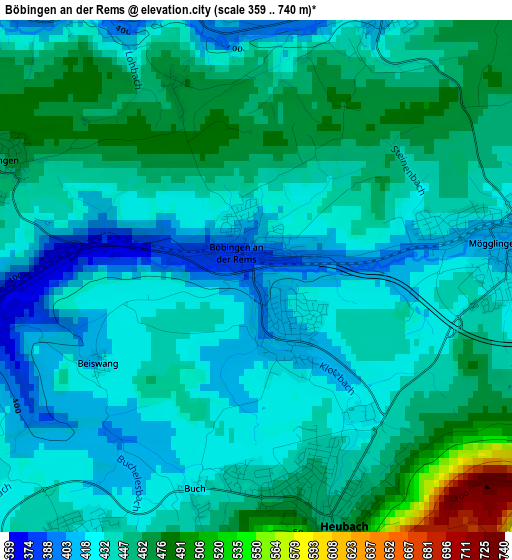 Böbingen an der Rems elevation map