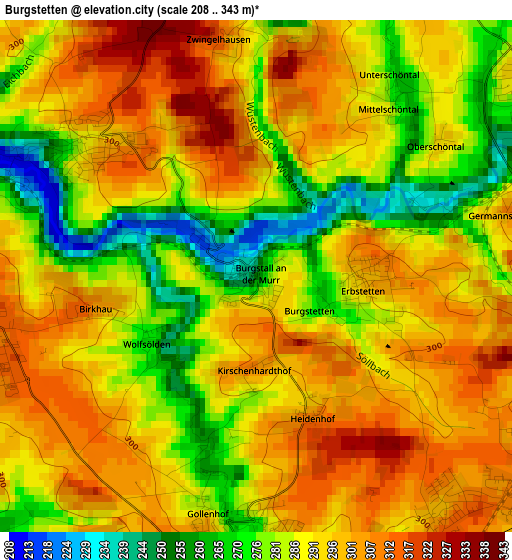 Burgstetten elevation map