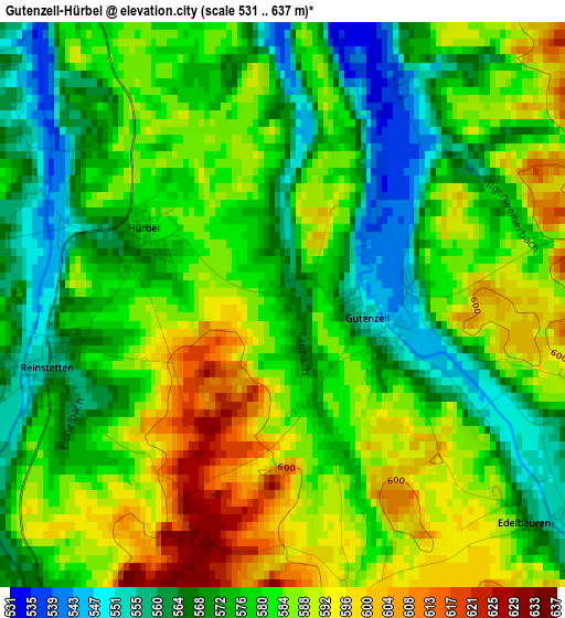 Gutenzell-Hürbel elevation map