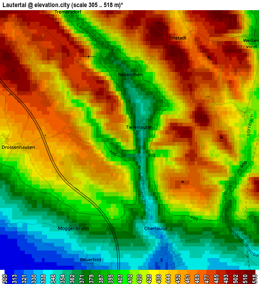 Lautertal elevation map