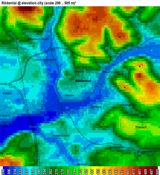 Rödental elevation map