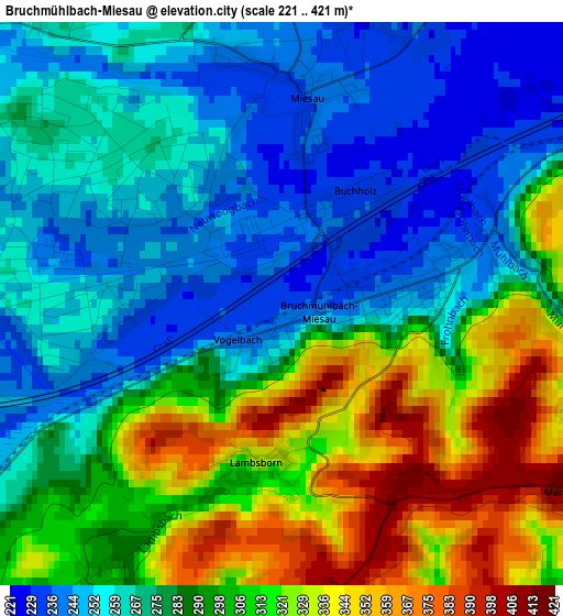Bruchmühlbach-Miesau elevation map