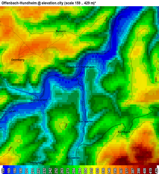 Offenbach-Hundheim elevation map