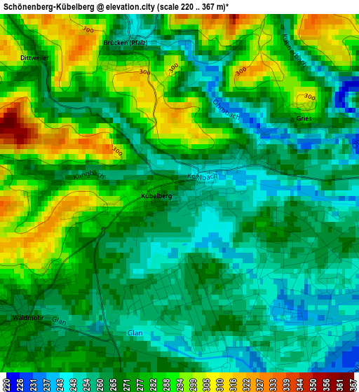 Schönenberg-Kübelberg elevation map