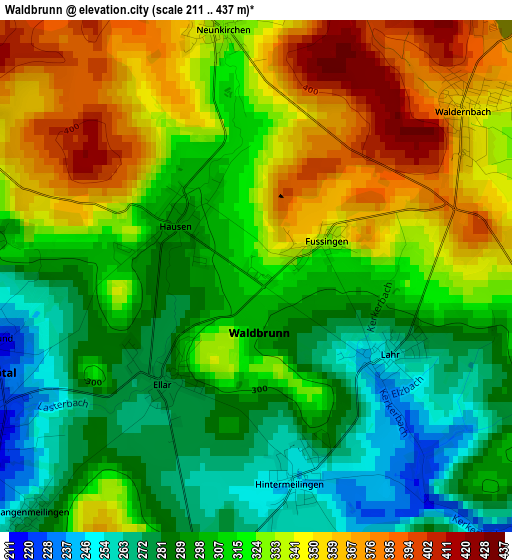 Waldbrunn elevation map