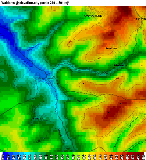 Waldems elevation map