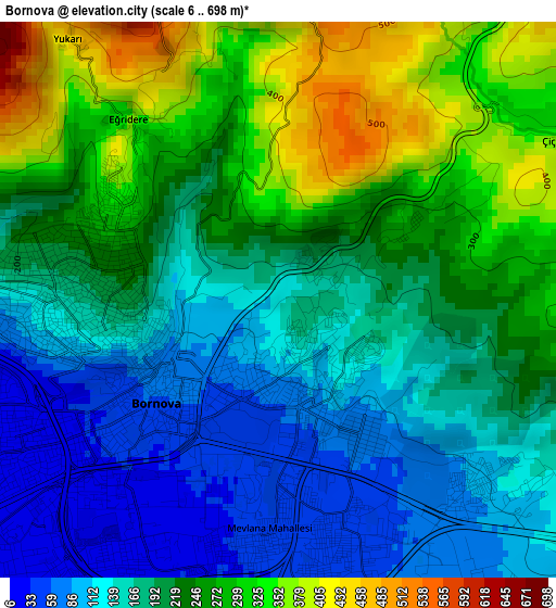 Bornova elevation map