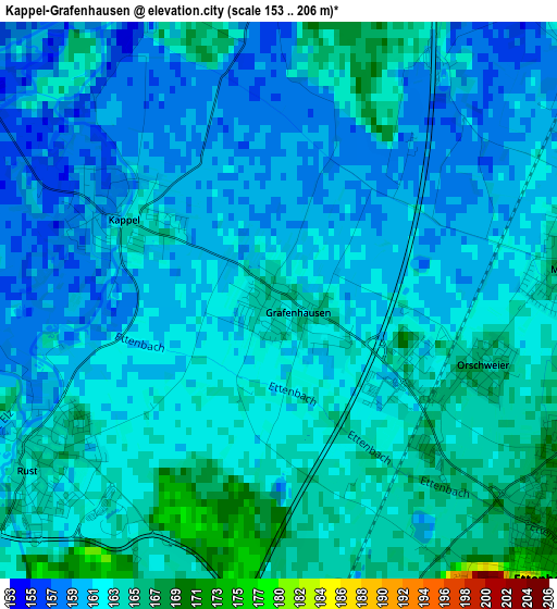 Kappel-Grafenhausen elevation map