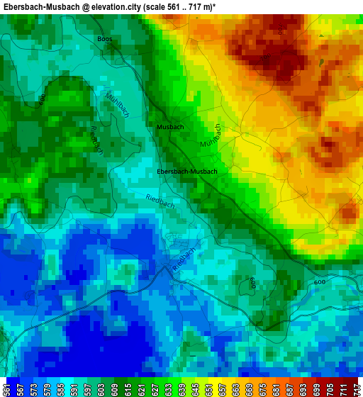 Ebersbach-Musbach elevation map