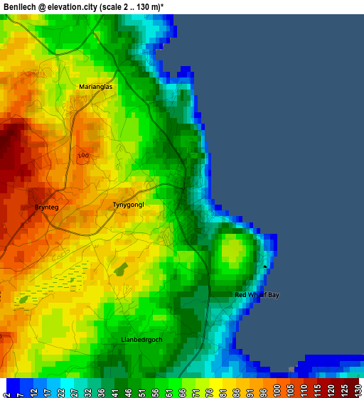 Benllech elevation map