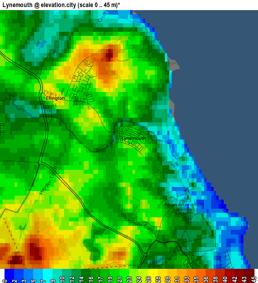 Lynemouth elevation map