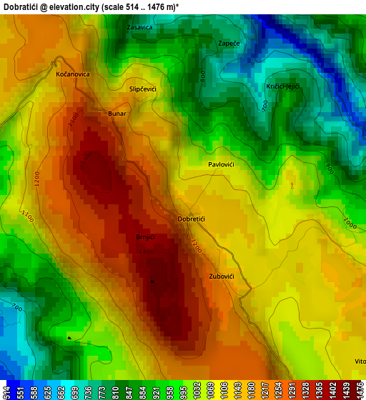 Dobratići elevation map